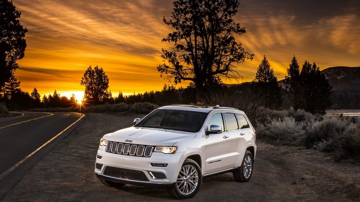 White Jeep Grand Cherokee at Sunset