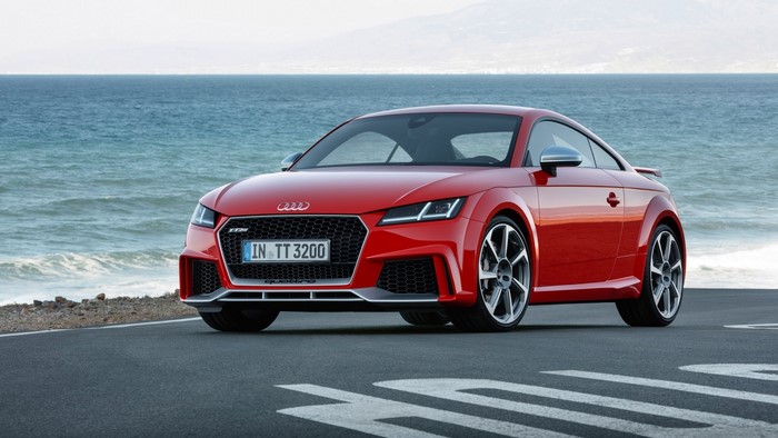 Red Audi TT RS Coupe on a Coastal Road