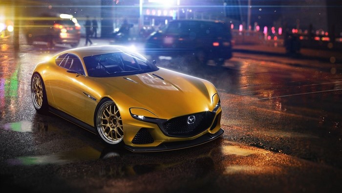 Mazda RX Vision concept car on wet street