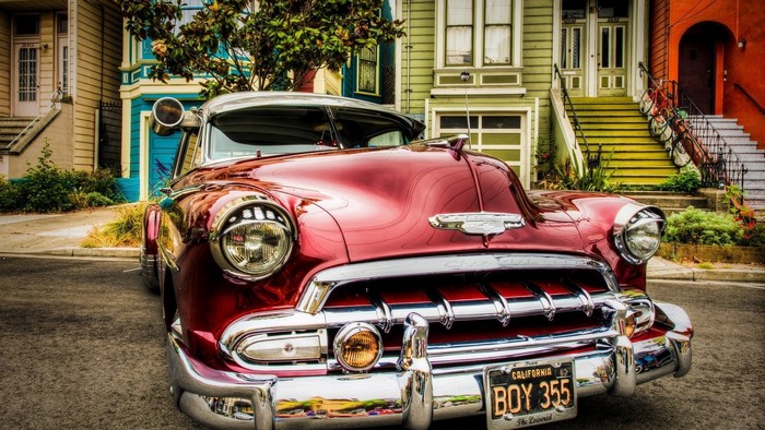 Red Chevrolet Classic Car on Street