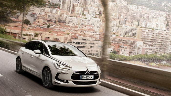 White Citroen DS5 driving in Monaco