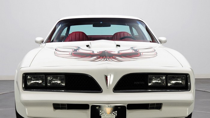 White Pontiac Firebird with Eagle Decal