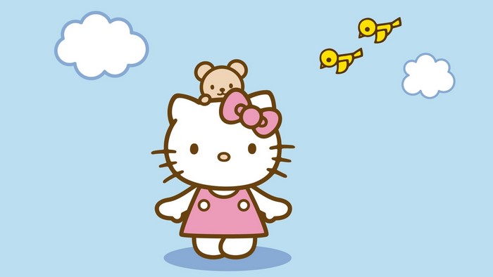 Cute Hello Kitty with Teddy and Birds