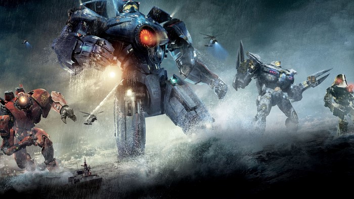 Pacific Rim Jaegers in a battle