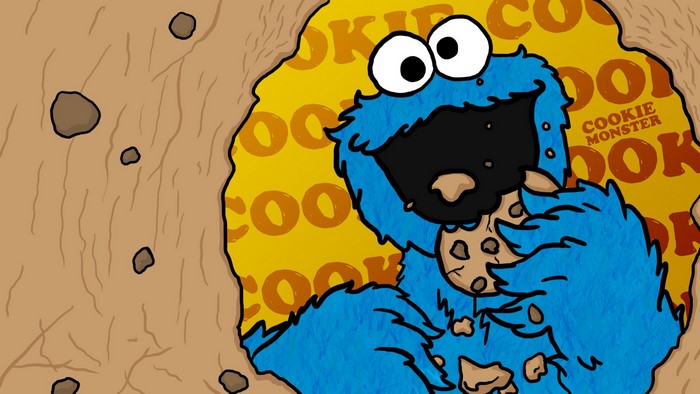 Cookie Monster eating a cookie