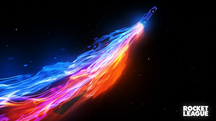 Rocket League car with colorful exhaust trail