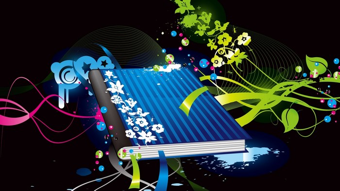 Colorful vector book with floral and abstract elements