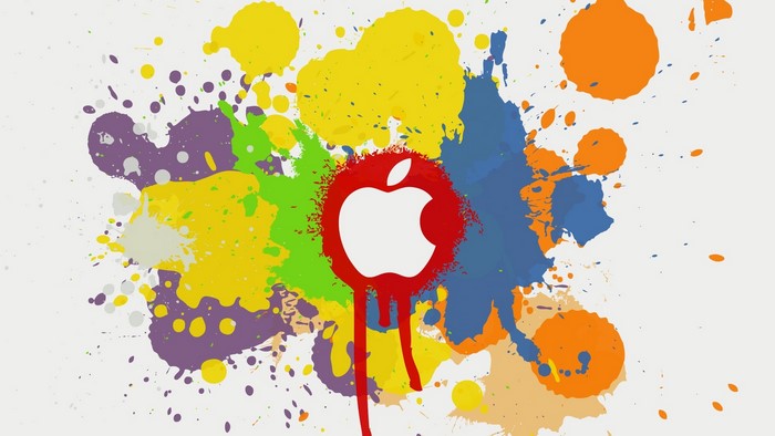 Apple Logo with Colorful Paint Splatters