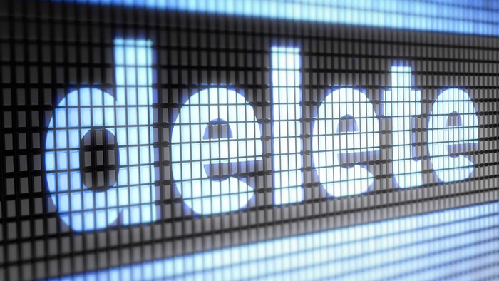 The word "delete" displayed on a screen