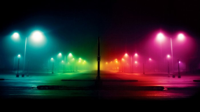 Streetlights in Fog at Night