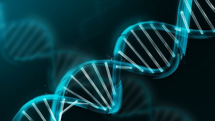 Blue DNA Helix on Dark Background
