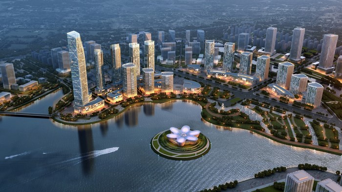 4K Digital Design Cityscape with Lake