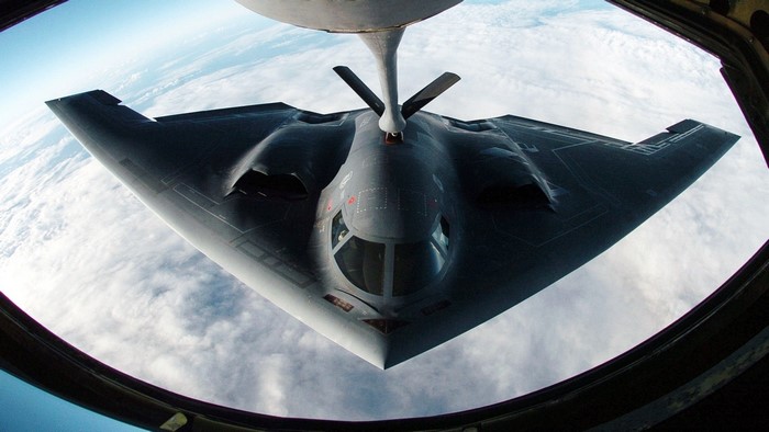 B-2 Spirit bomber refueling in the sky
