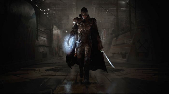The Technomancer with lightning and sword