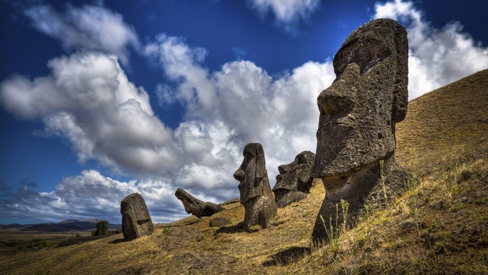 Easter Island Moai Statues on a Hillside