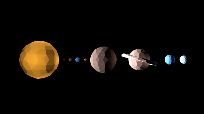 Low poly solar system with sun and planets