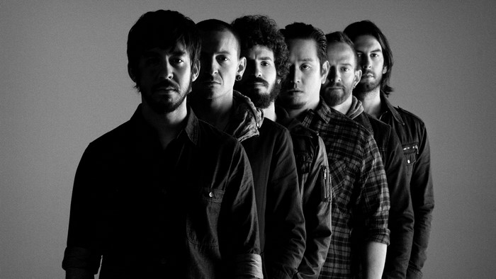 Linkin Park band members in black and white