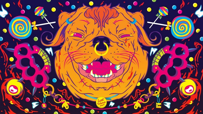 Psychedelic Dog with Lollipops and Brass Knuckles