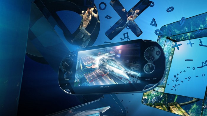 Playstation Vita with Uncharted characters and game footage