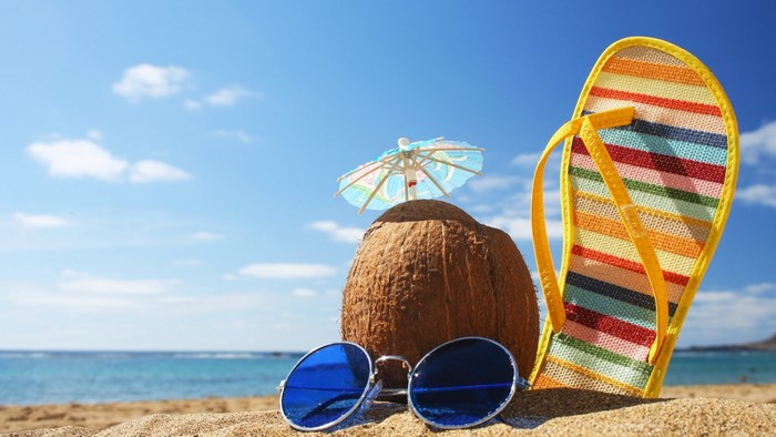Summer Beach Holiday with Coconut and Flip-flops