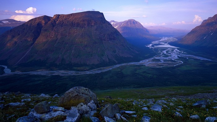 Mountain valley with river in Sweden