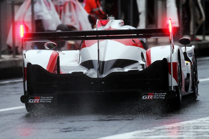 Toyota TS050 Hybrid racing car in the rain