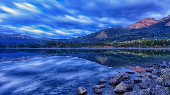Pyramid Lake with Mountains and Clouds