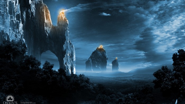 Fantasy Landscape with Glowing Peaks