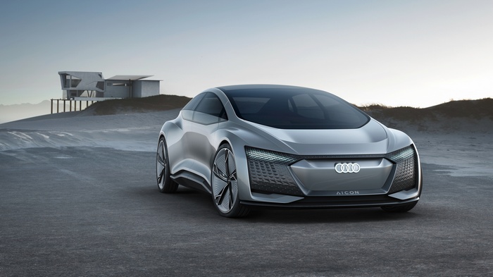 Audi Aicon concept car on a beach