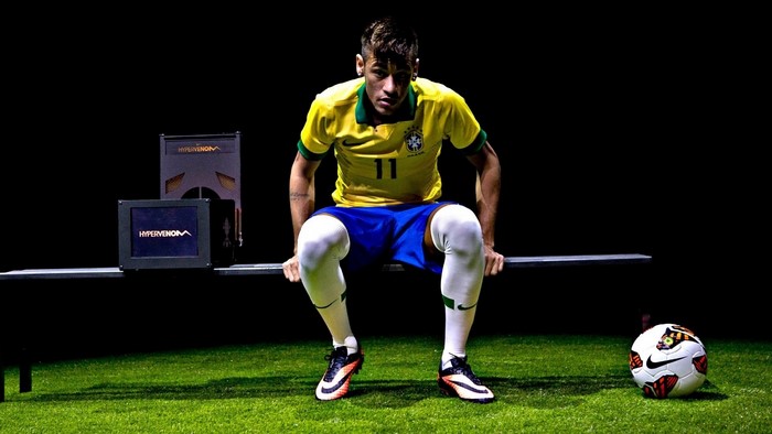 Neymar in Brazil soccer uniform with Hypervenom equipment