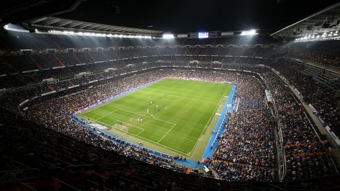 Santiago Bernabeu Stadium with soccer players