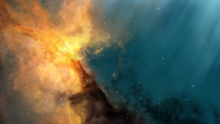 Orange and Teal Nebula with Stars
