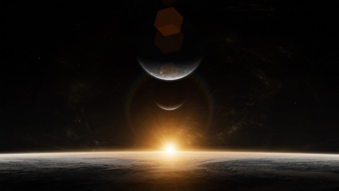 Sunrise in Space with Planets