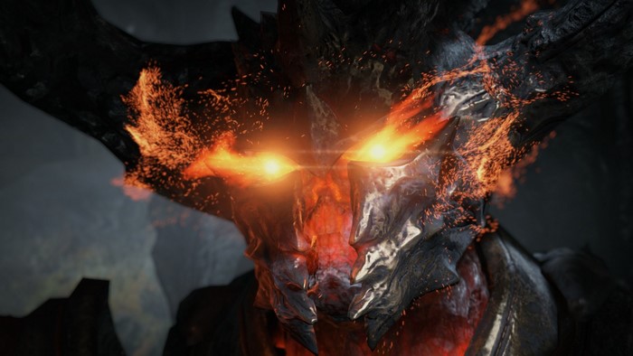 Demon with glowing eyes and horns