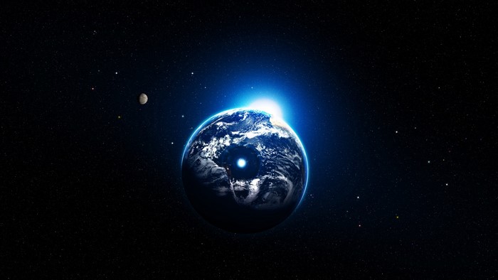 Earth and Moon in Outer Space