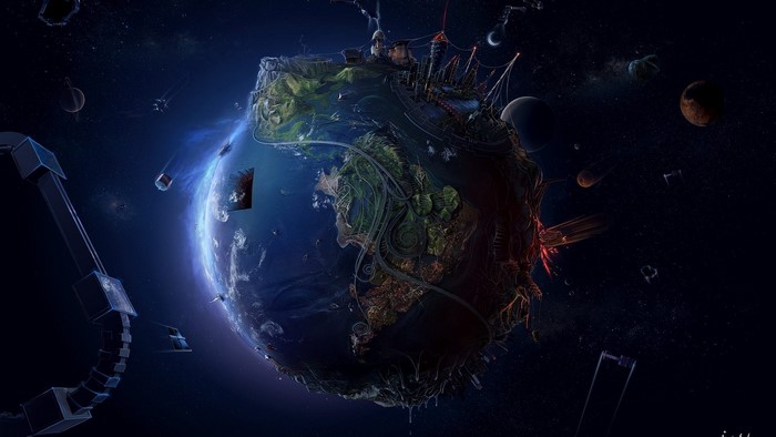 Surreal Earth in Space with Structures