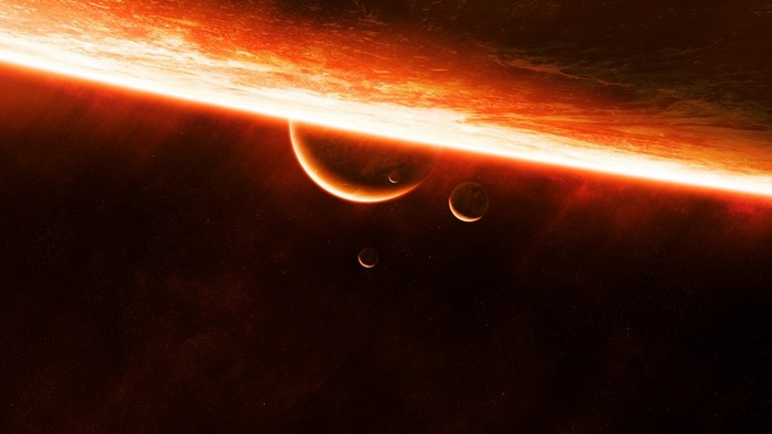 Planets and moons near a sun's atmosphere