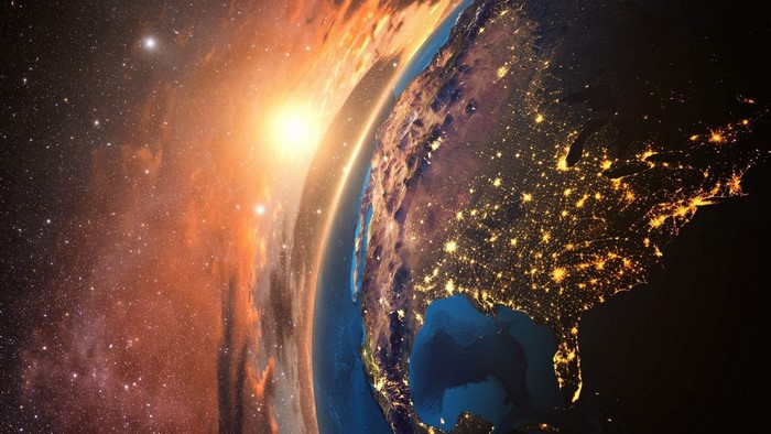 Earth at Night with Sunrise