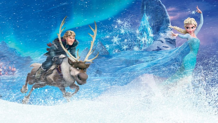 Kristoff and Elsa from Frozen in a Snowstorm