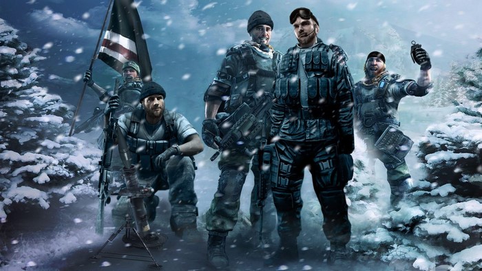 Soldiers with flag in snowy landscape from Killzone 2