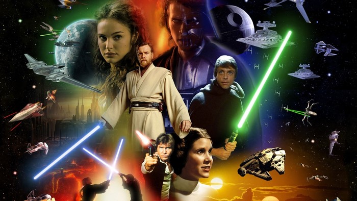 Star Wars characters and spaceships