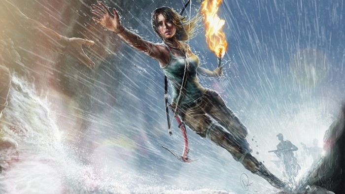 Lara Croft in a Storm with a Torch