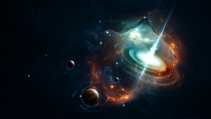 Spectacular Space Nebula with Planets