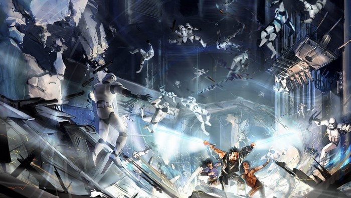 Star Wars battle scene with stormtroopers and rebels