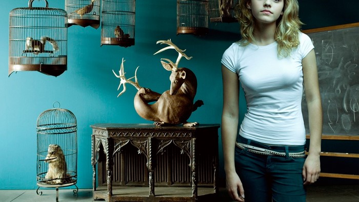 Emma Watson with taxidermy animals