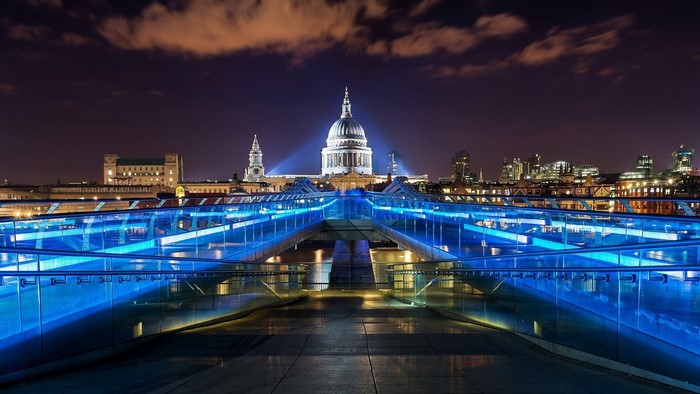 Millennium Bridge at Night with St. Paul's Cathedral