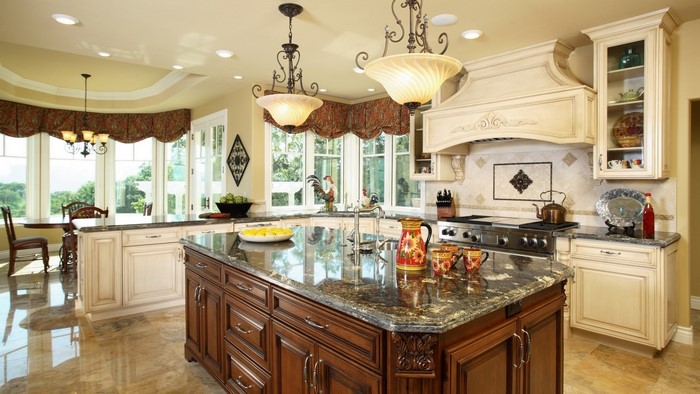 Luxury Kitchen with Island and Large Windows