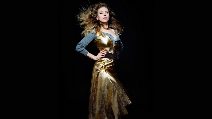 Scarlett Johansson in a gold dress