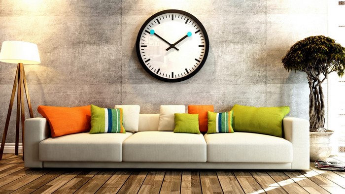 Modern Living Room with Sofa and Clock
