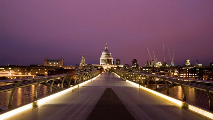 Millennium Bridge and St Paul's Cathedral at Dusk